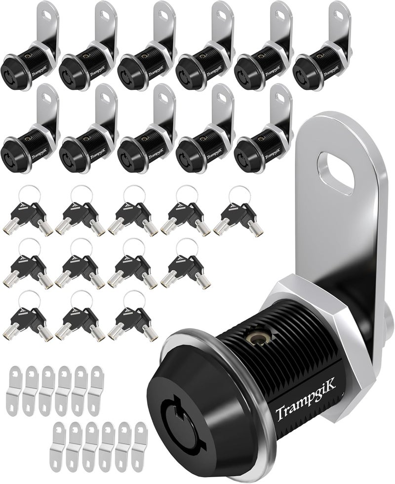 TrampgiK RV Storage Locks, 7/8” Camper Compartment Storage Door Lock with Keys, for RV Camper Travel Trailer,Drawer Cabinet Toolcart Storage, 7/8 Inch 12 Locks with 24 Keyed Alike, Black - Image 1